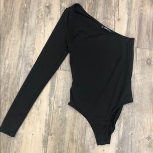 Black one sleeve body suit